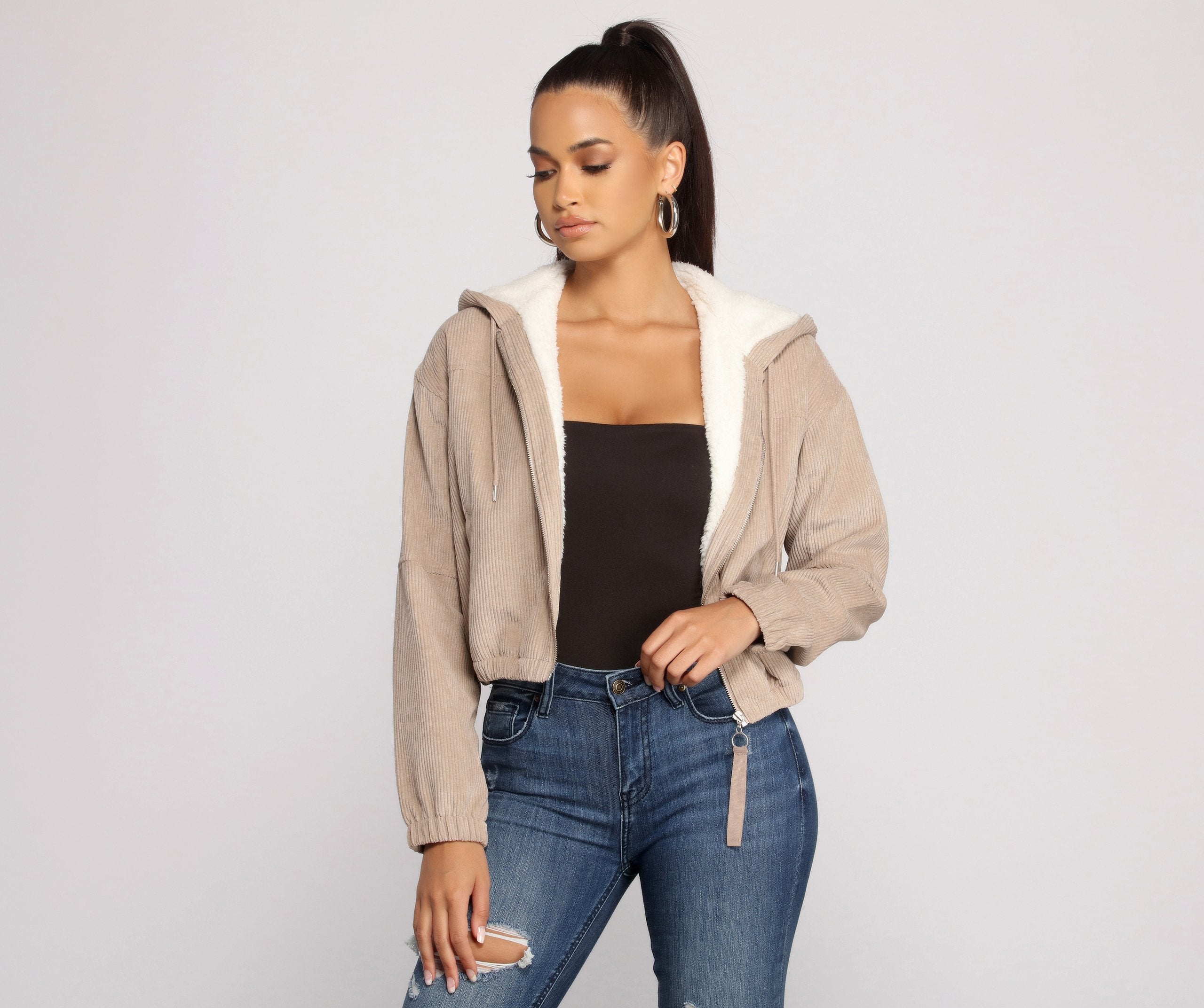 Corduroy Cutie Cropped Sherpa Jacket - Lady Occasions