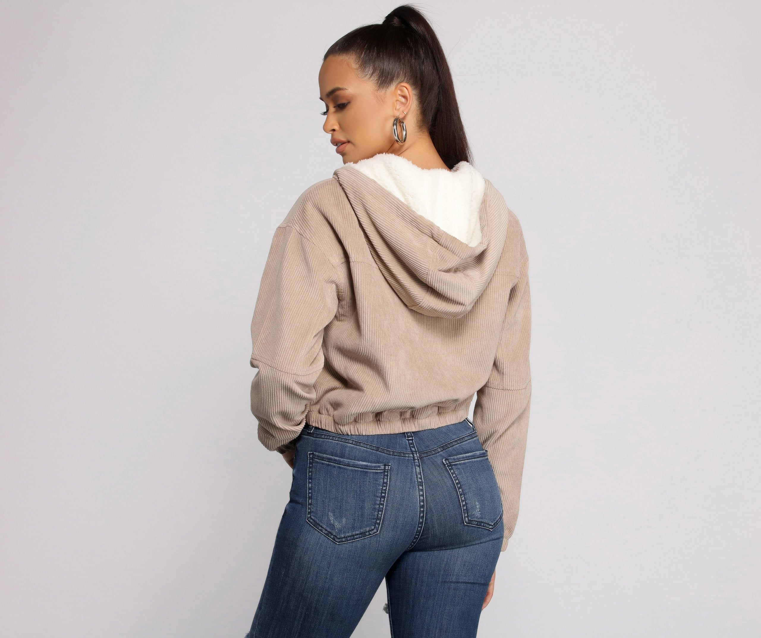 Corduroy Cutie Cropped Sherpa Jacket - Lady Occasions