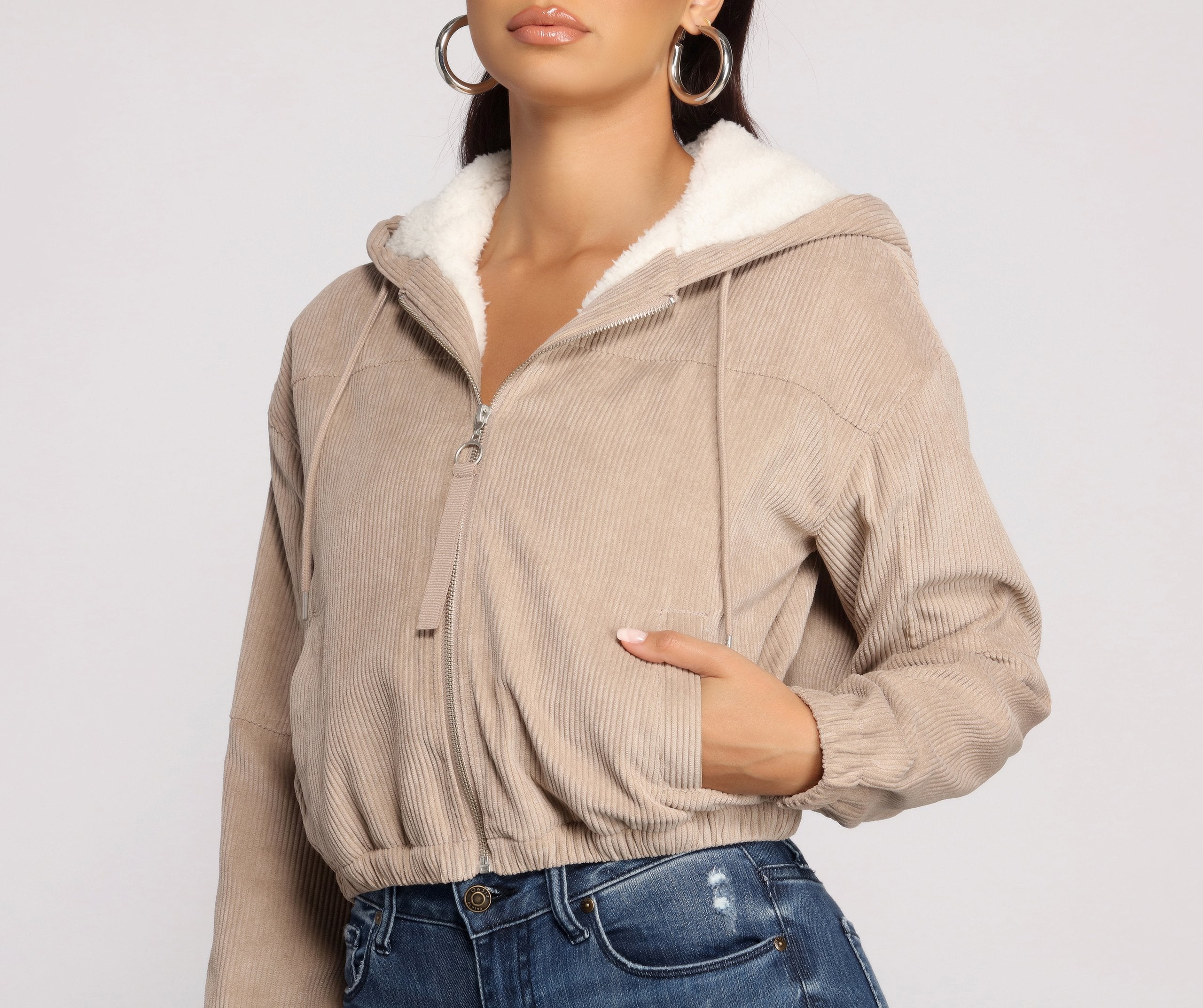 Corduroy Cutie Cropped Sherpa Jacket - Lady Occasions