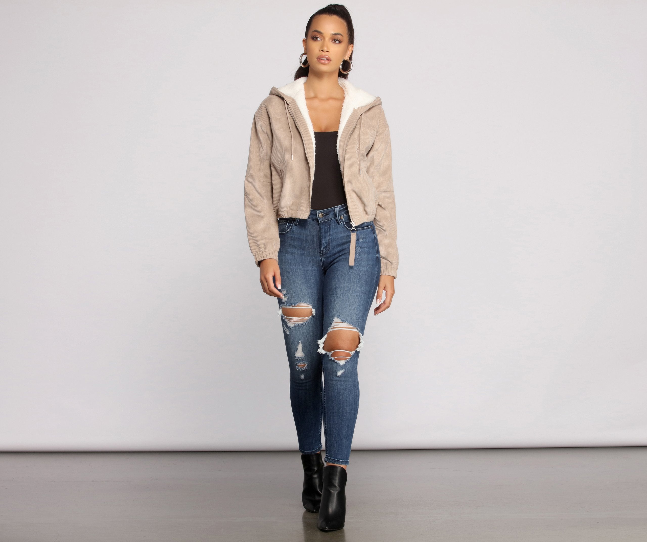 Corduroy Cutie Cropped Sherpa Jacket - Lady Occasions