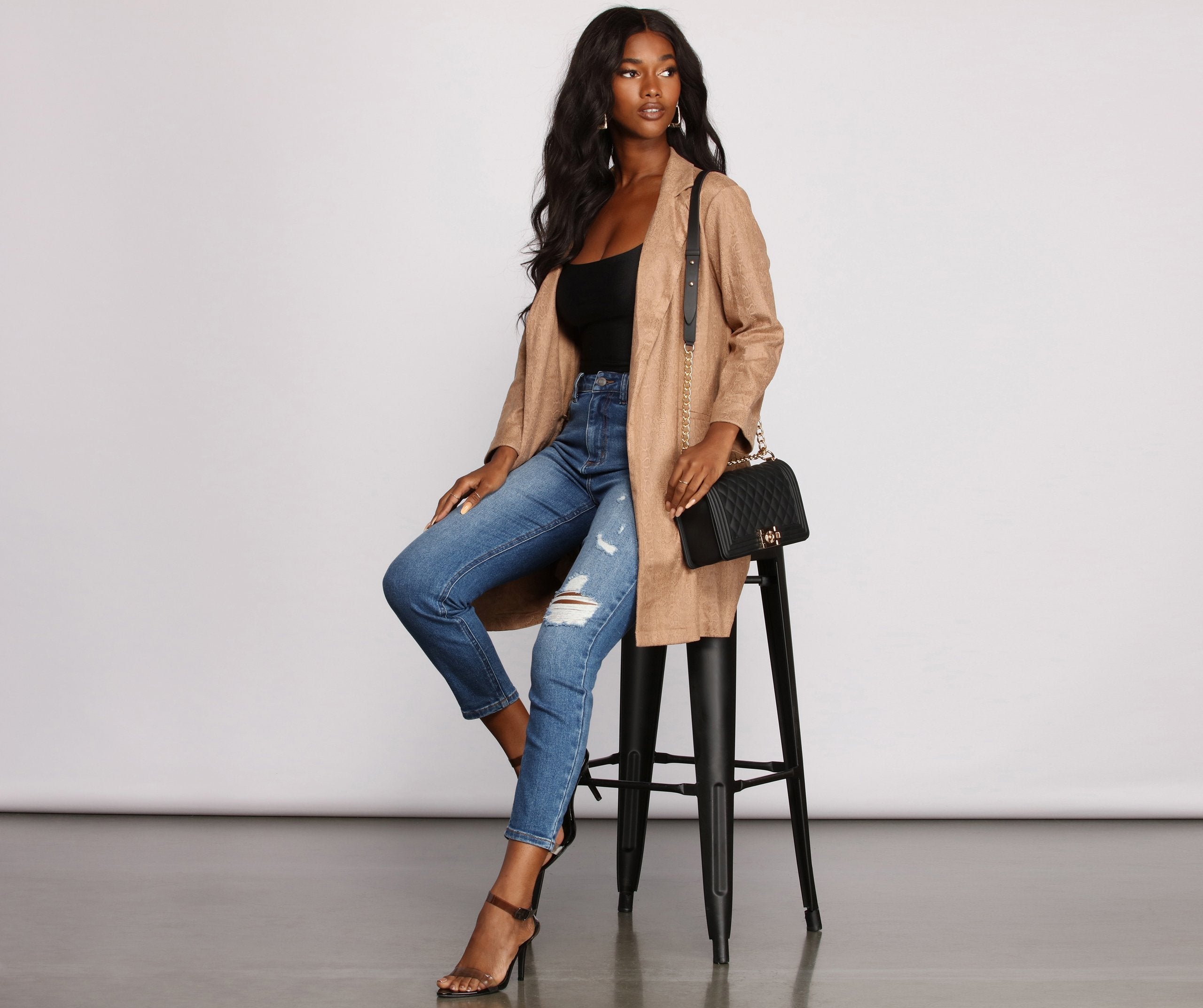 Makin' Moves Faux Suede Long Line Blazer - Lady Occasions