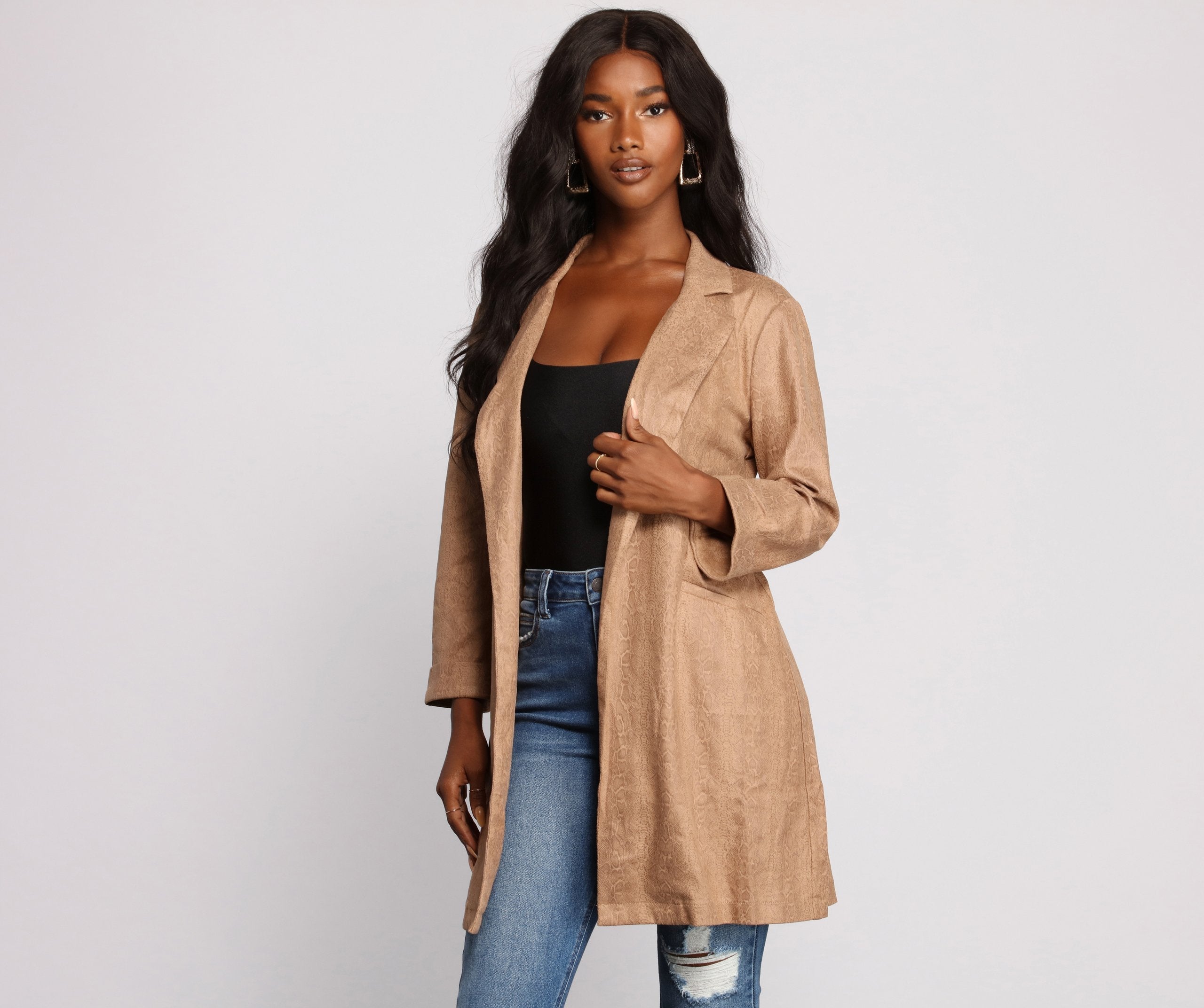 Makin' Moves Faux Suede Long Line Blazer - Lady Occasions