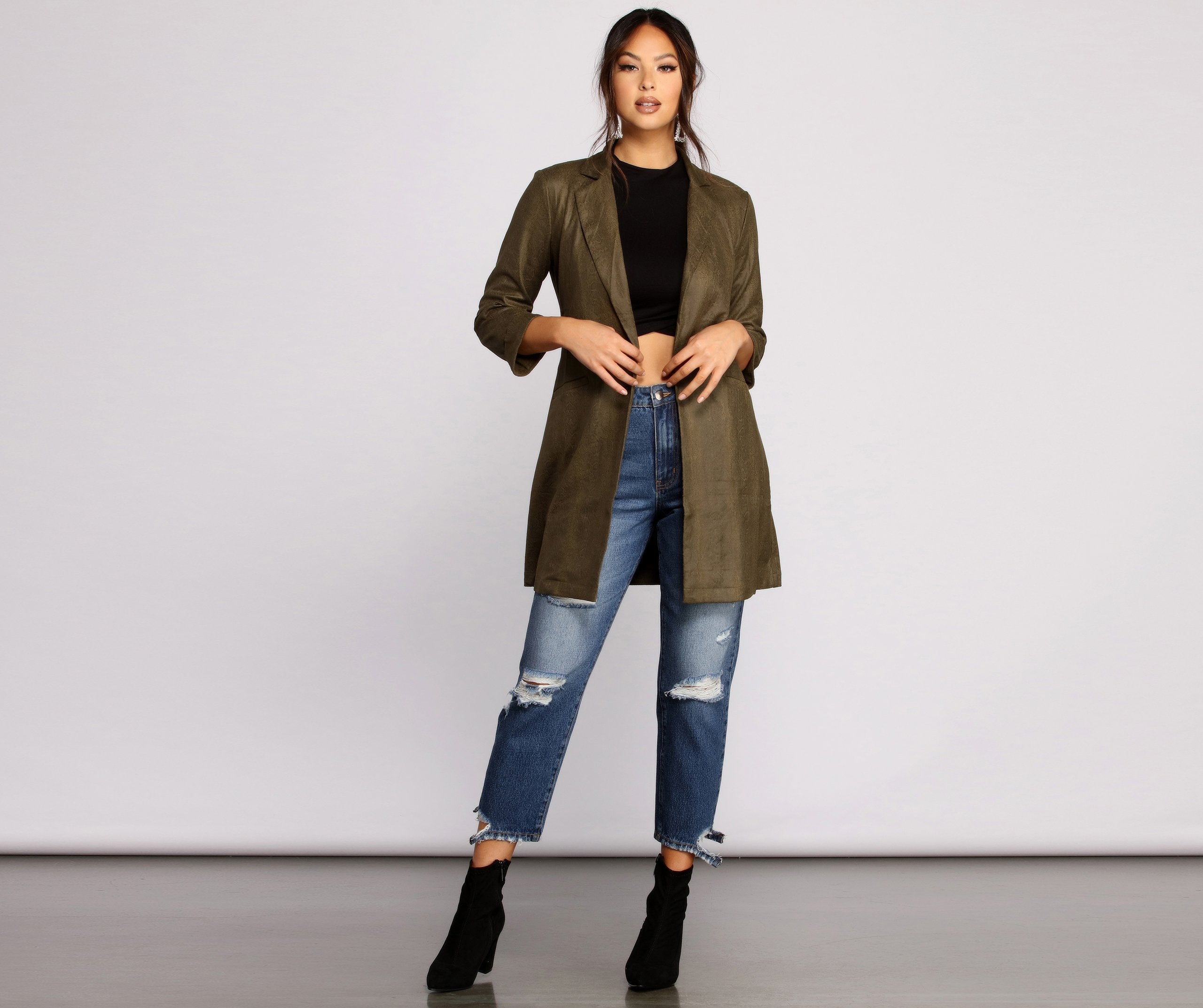 Makin' Moves Faux Suede Long Line Blazer - Lady Occasions