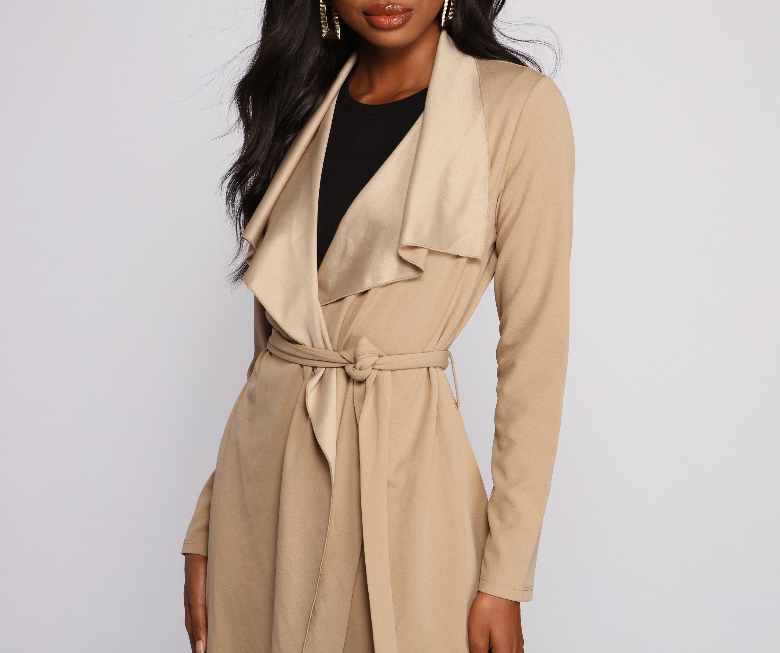 Girl On The Go Tie Front Trench - Lady Occasions