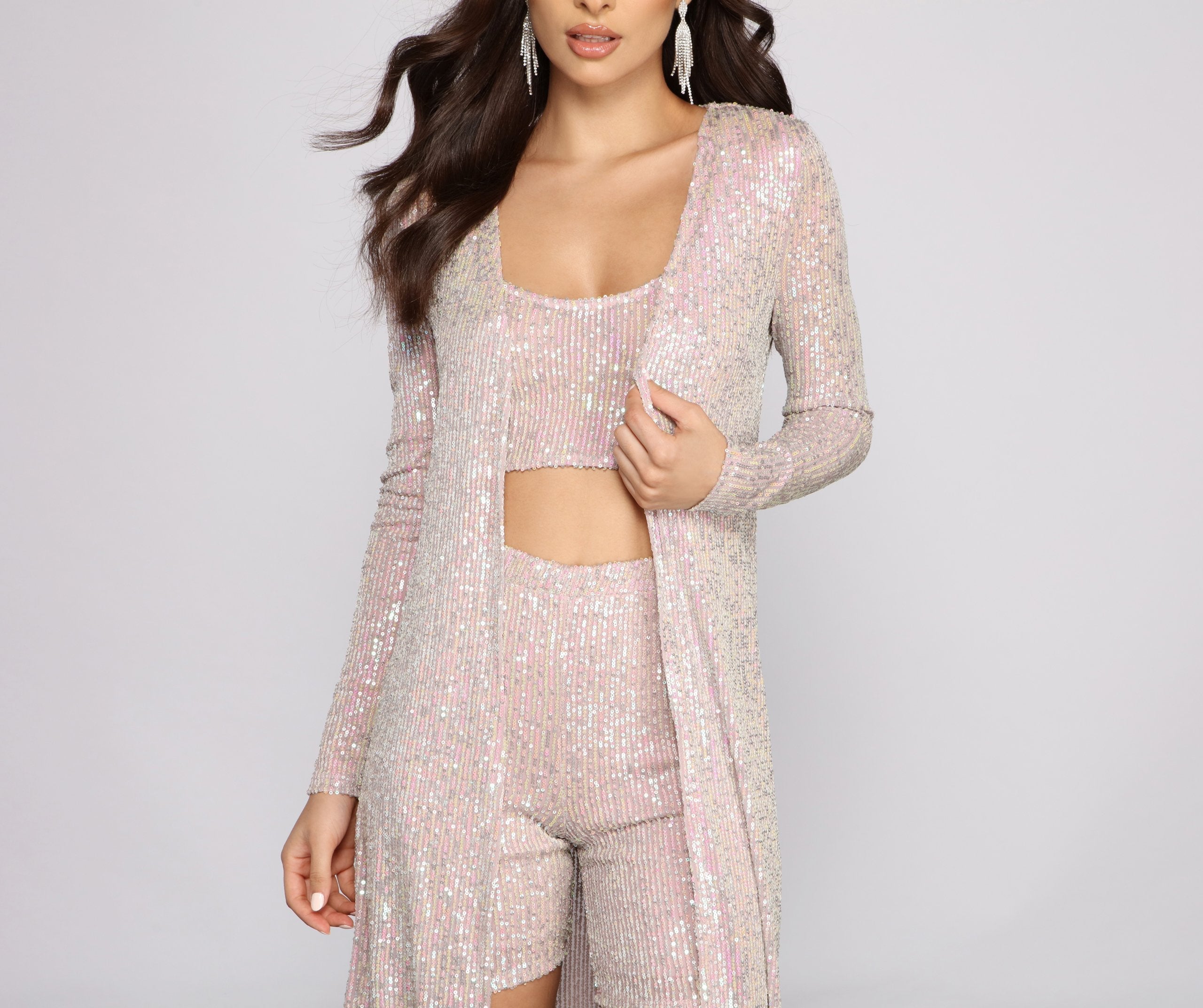 Sassy In Sequins Long Sleeve Duster - Lady Occasions