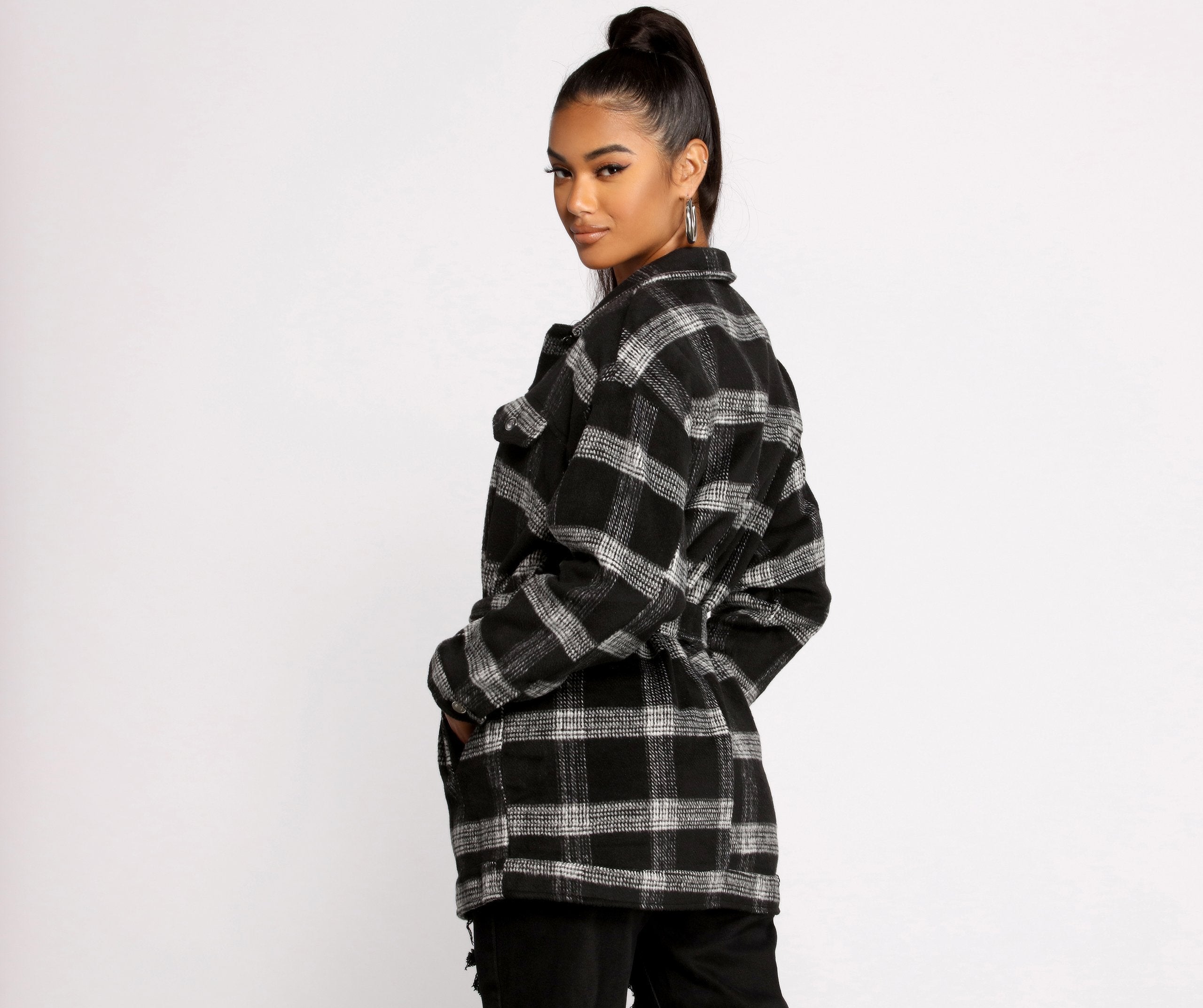 The One Belted Flannel Shacket - Lady Occasions