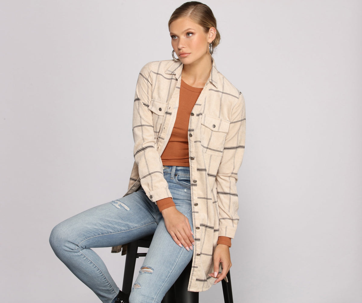 Poised in Plaid Belted Shacket - Lady Occasions