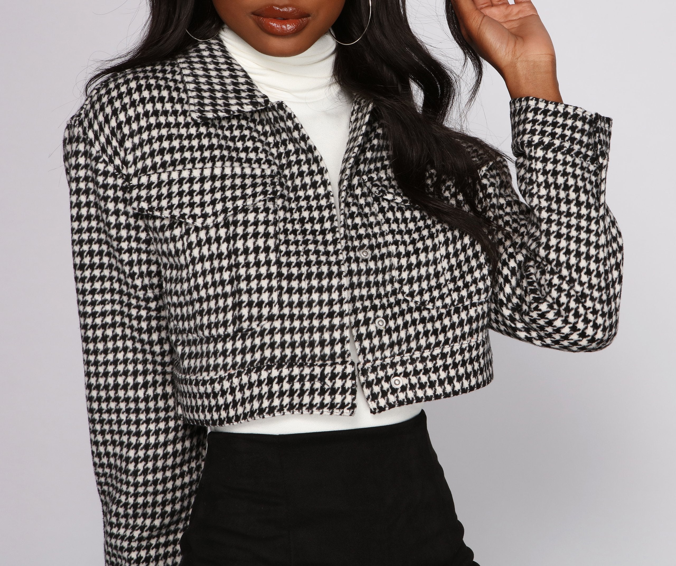 Trend Alert Houndstooth Cropped Jacket - Lady Occasions