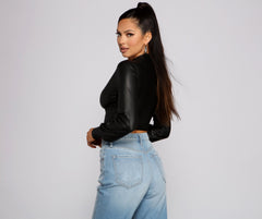 An Edgy Vibe Faux Leather Crop Top - Lady Occasions