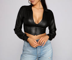 An Edgy Vibe Faux Leather Crop Top - Lady Occasions