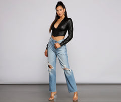 An Edgy Vibe Faux Leather Crop Top - Lady Occasions