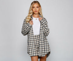 Preppy And Cute Long Plaid Shacket - Lady Occasions