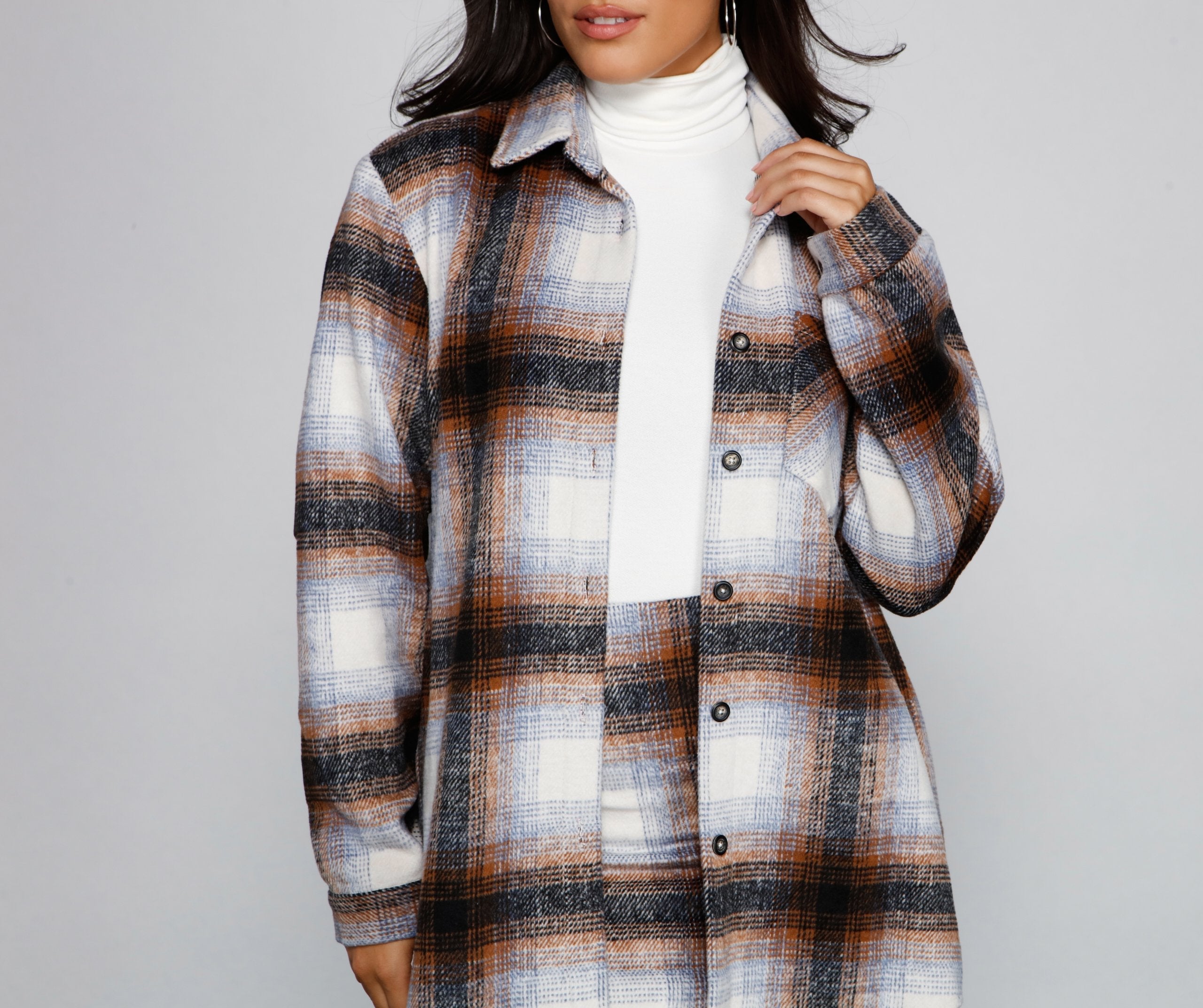 Preppy And Cute Long Plaid Shacket - Lady Occasions