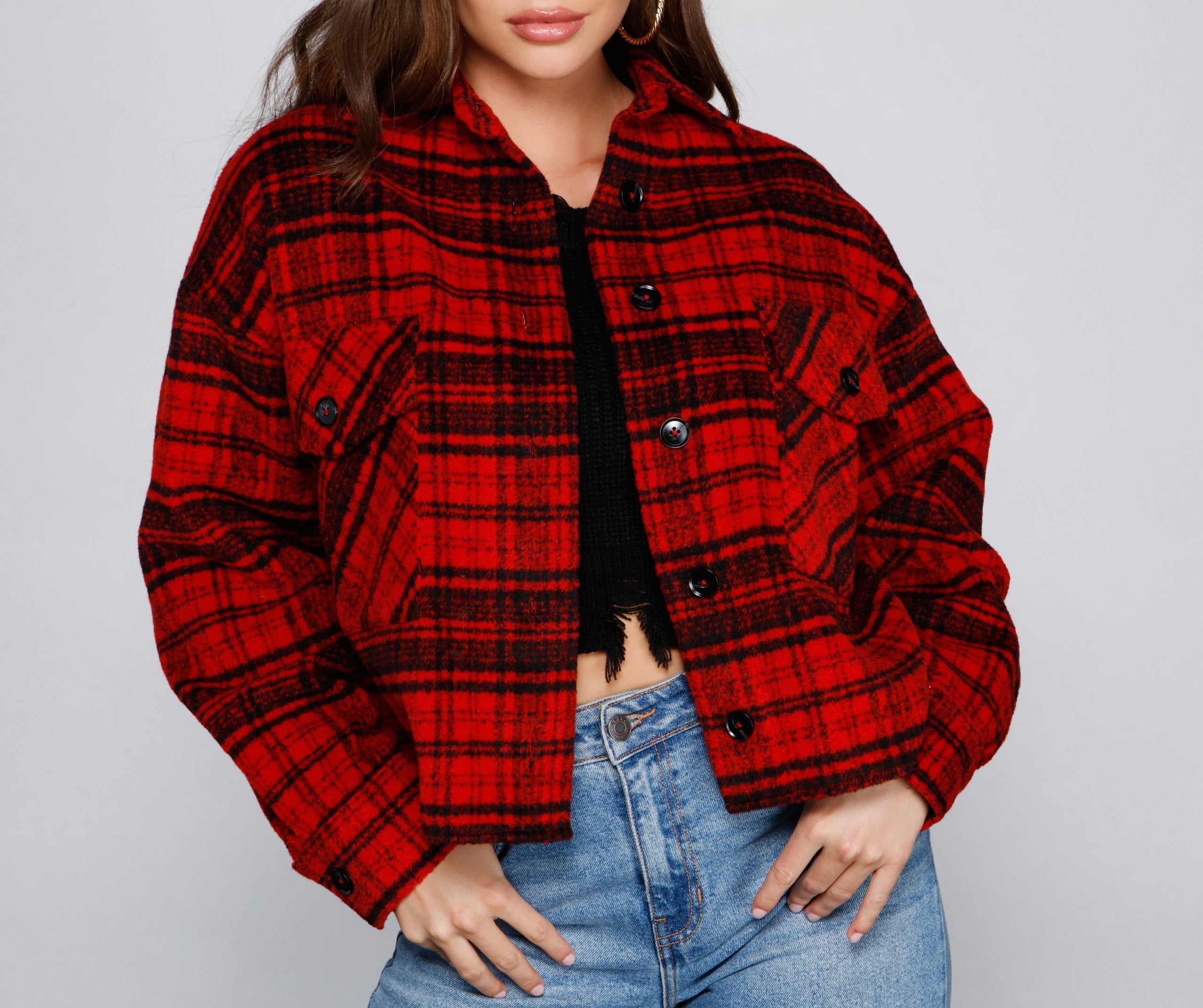 Cozy Vibes Plaid Shacket - Lady Occasions