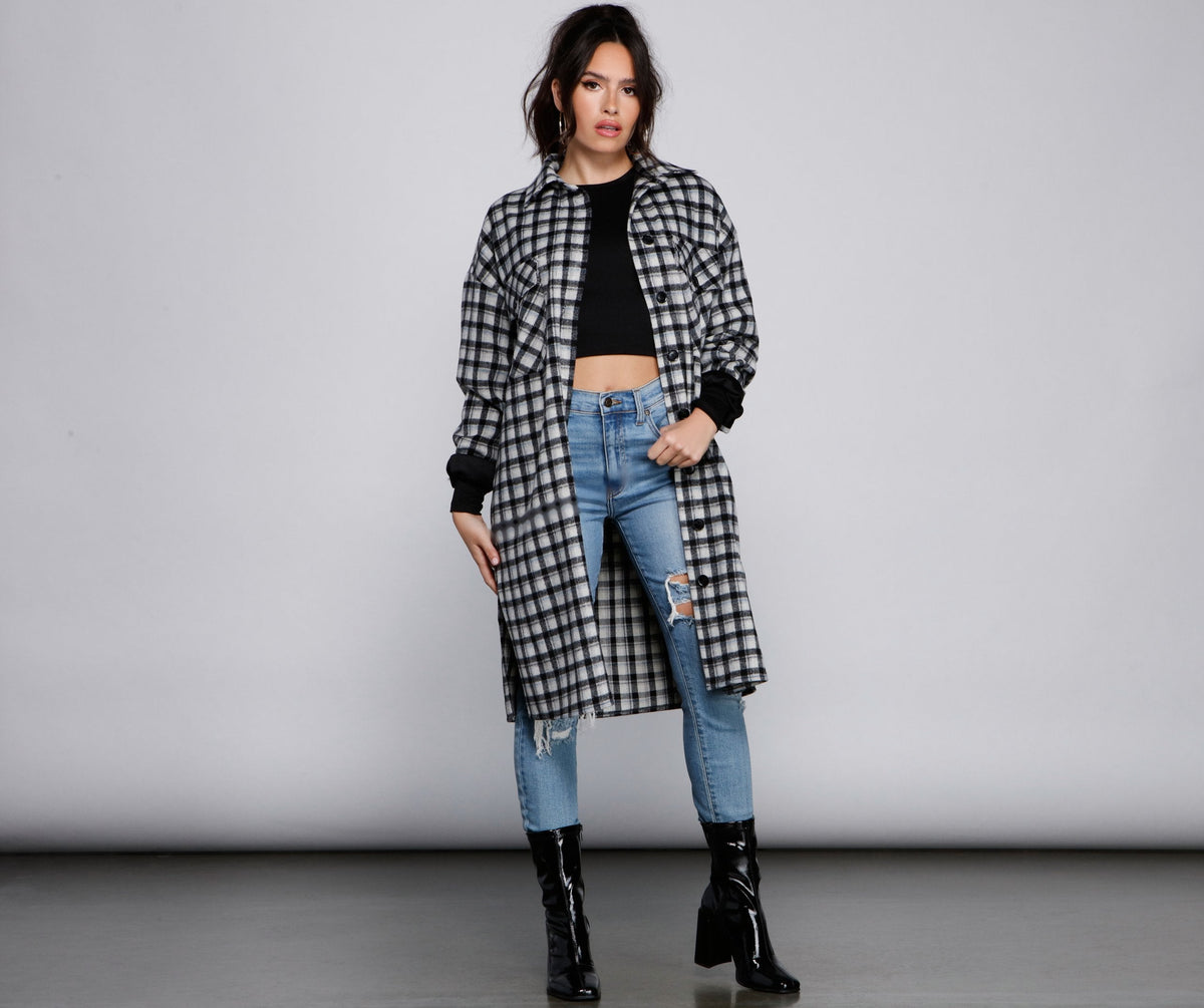 Cozy Days Long Plaid Shacket - Lady Occasions