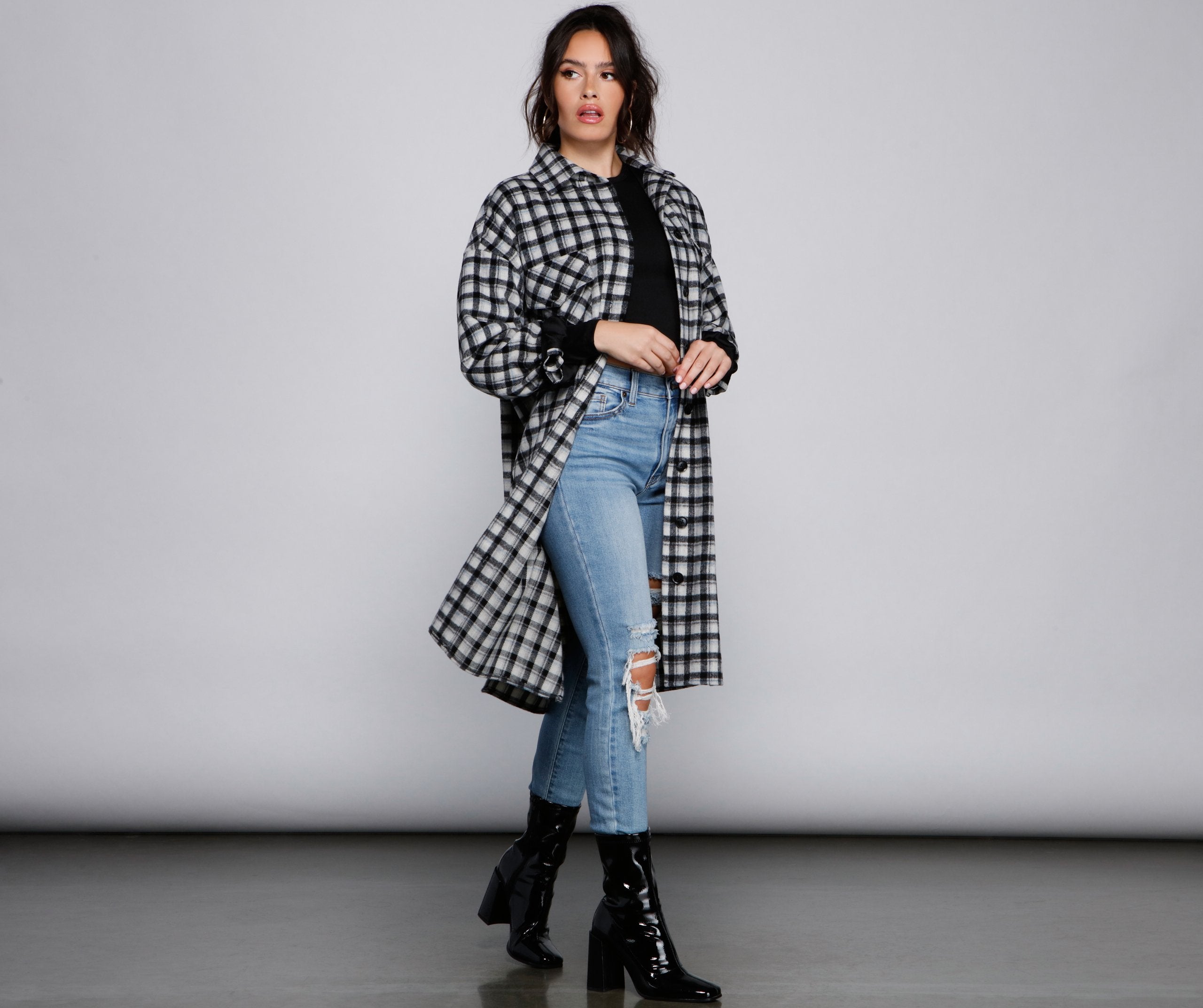 Cozy Days Long Plaid Shacket - Lady Occasions