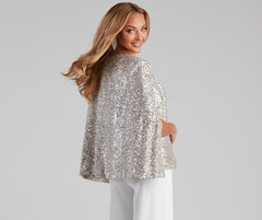 Curtain Call Sequin Knit Cape - Lady Occasions