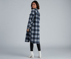 Casual-Cozy Long Line Plaid Shacket - Lady Occasions