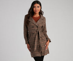 Uptown Plaid Trench Coat - Lady Occasions