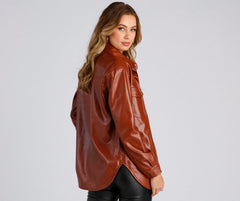 Casual-Chic Mood Faux Leather Shacket - Lady Occasions