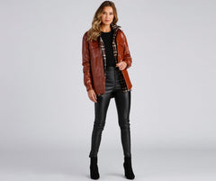 Casual-Chic Mood Faux Leather Shacket - Lady Occasions