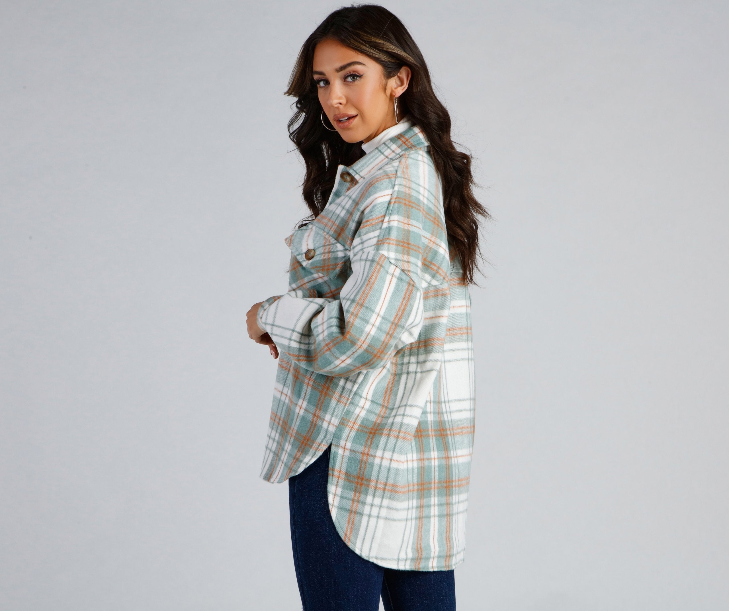 Keeping Knit Casual Plaid Shacket - Lady Occasions