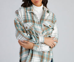 Keeping Knit Casual Plaid Shacket - Lady Occasions