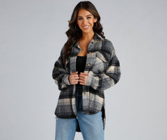 Falling For Plaid Fleece Shacket - Lady Occasions