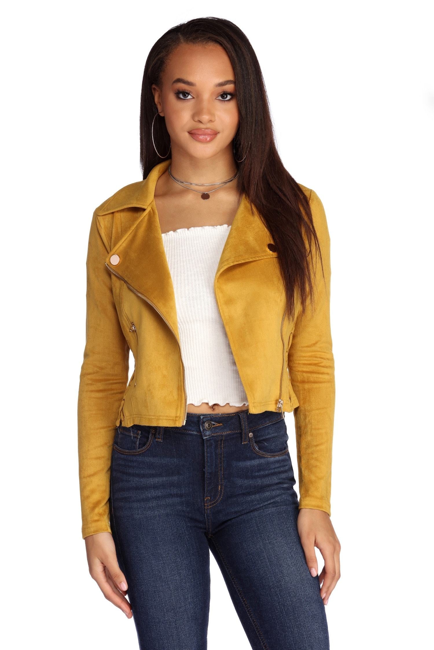 Lattice Faux Suede Moto Jacket - Lady Occasions