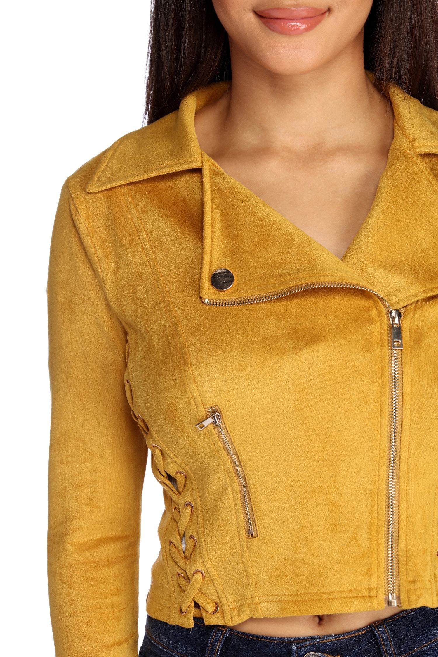 Lattice Faux Suede Moto Jacket - Lady Occasions