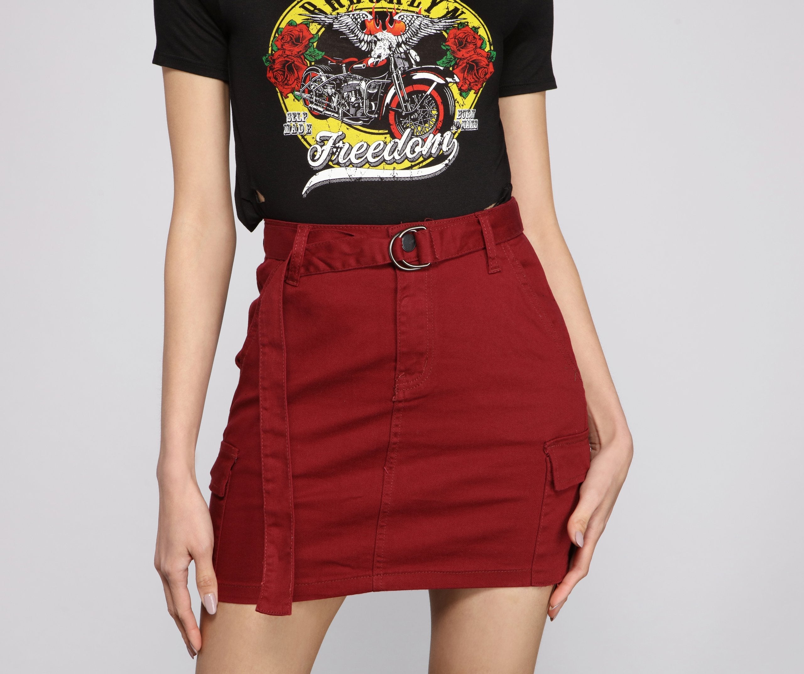 Belted Cargo Chic Mini Skirt - Lady Occasions