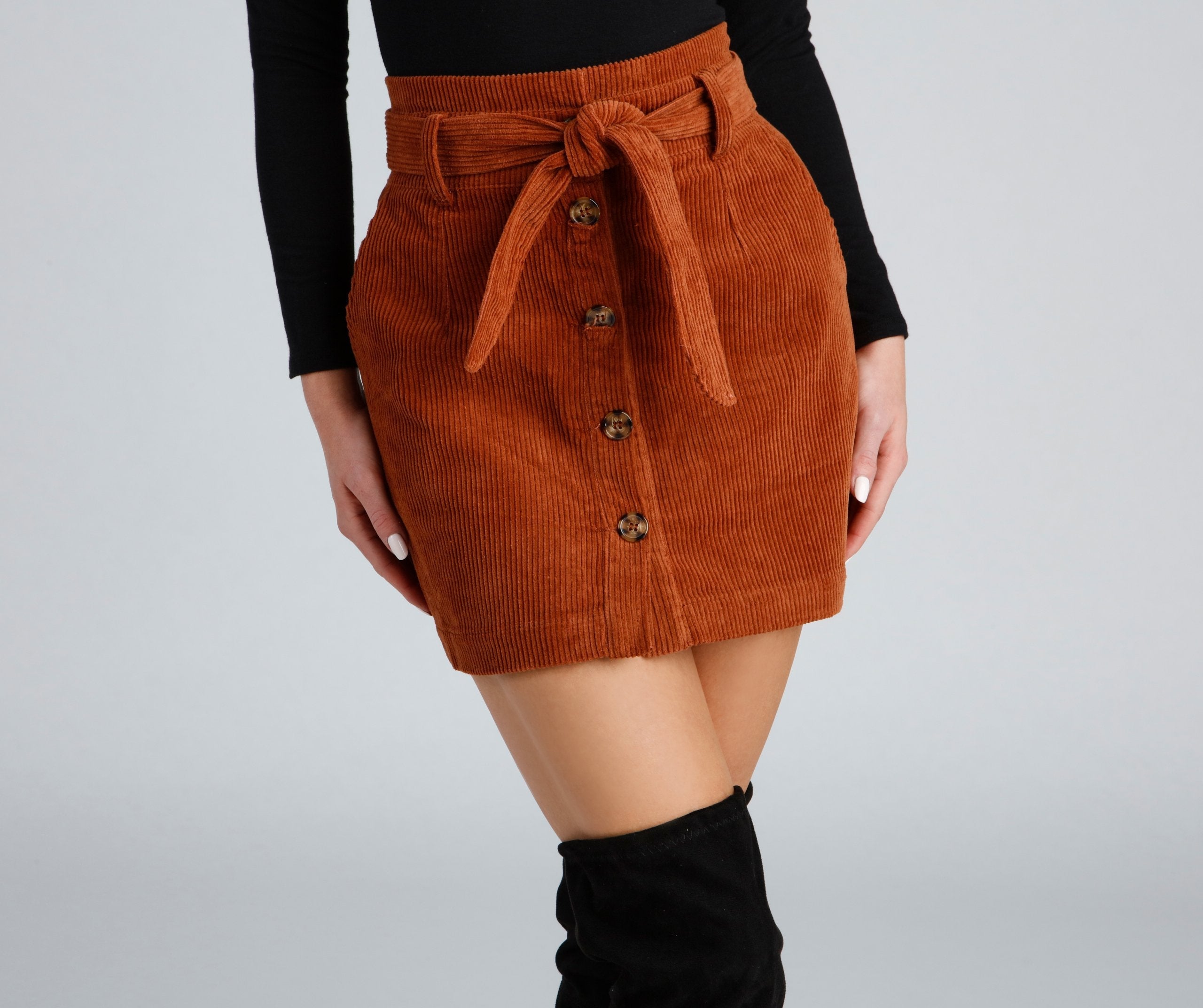 Essential Corduroy Button Down Mini Skirt - Lady Occasions