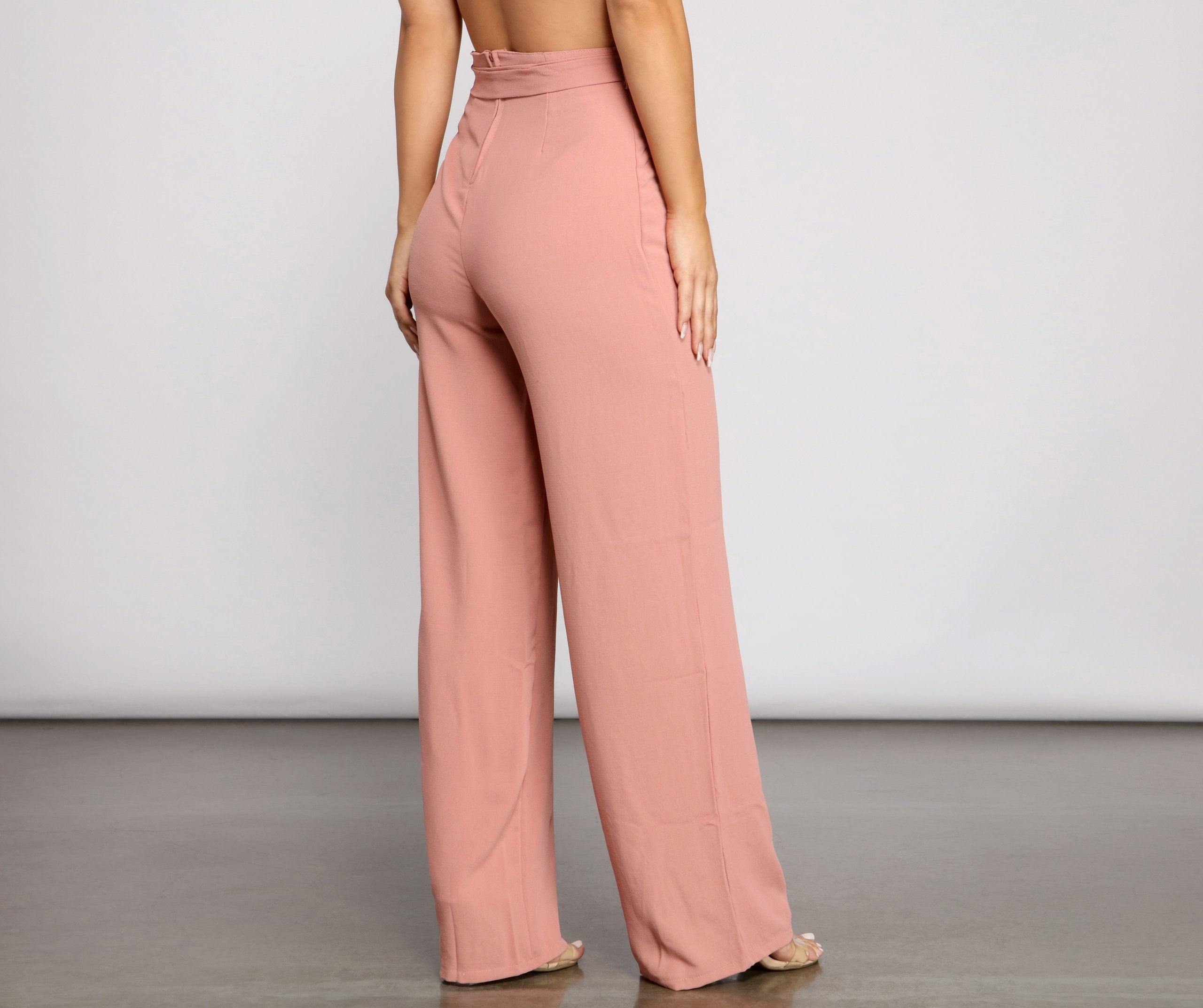 High Waist Tie Waist Linen Pants - Lady Occasions