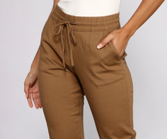 Basic High Waist Twill Joggers - Lady Occasions