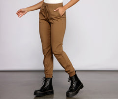 Basic High Waist Twill Joggers - Lady Occasions