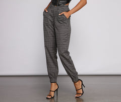 High Waist Plaid Joggers - Lady Occasions