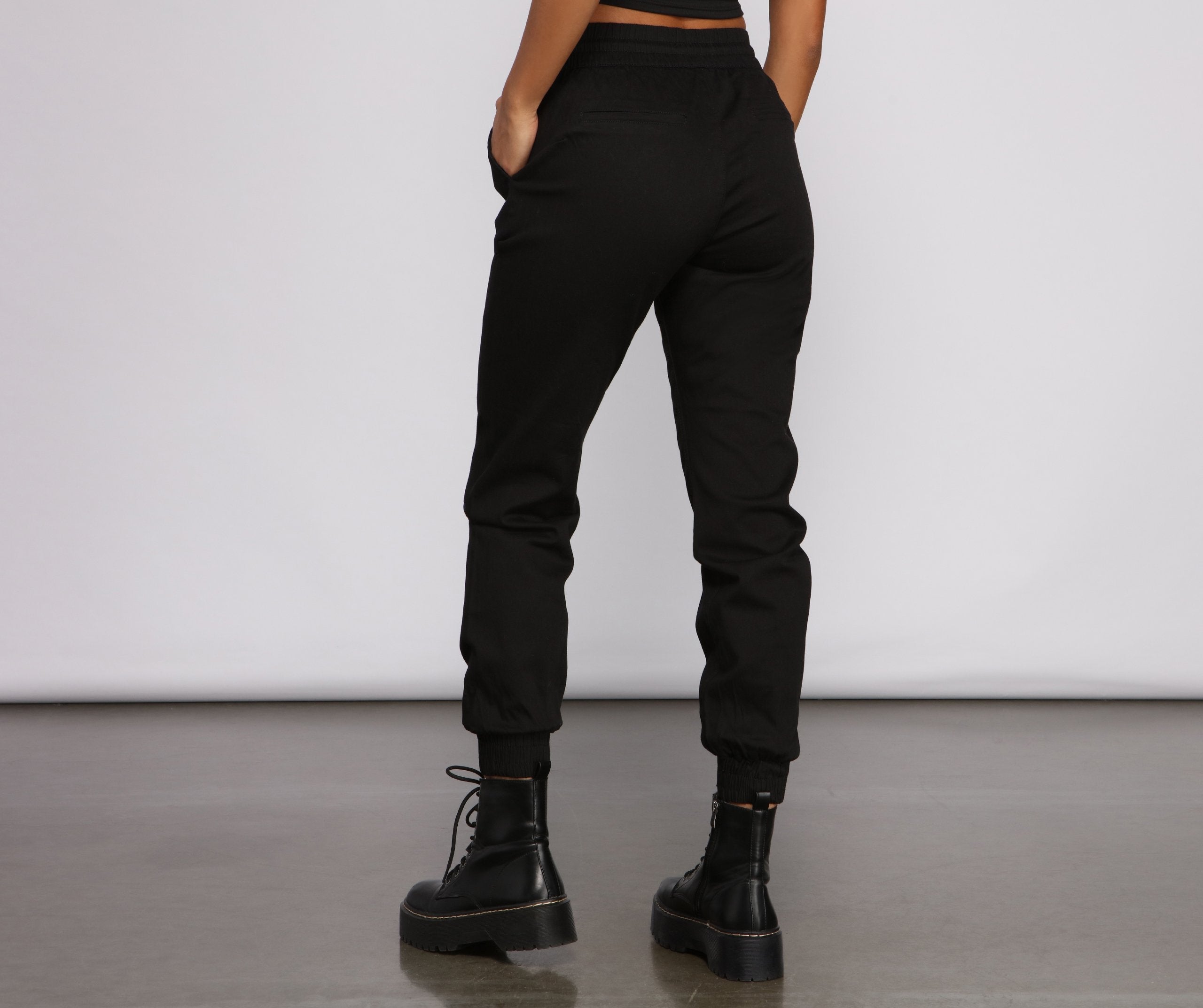 Basic High Waist Twill Joggers - Lady Occasions