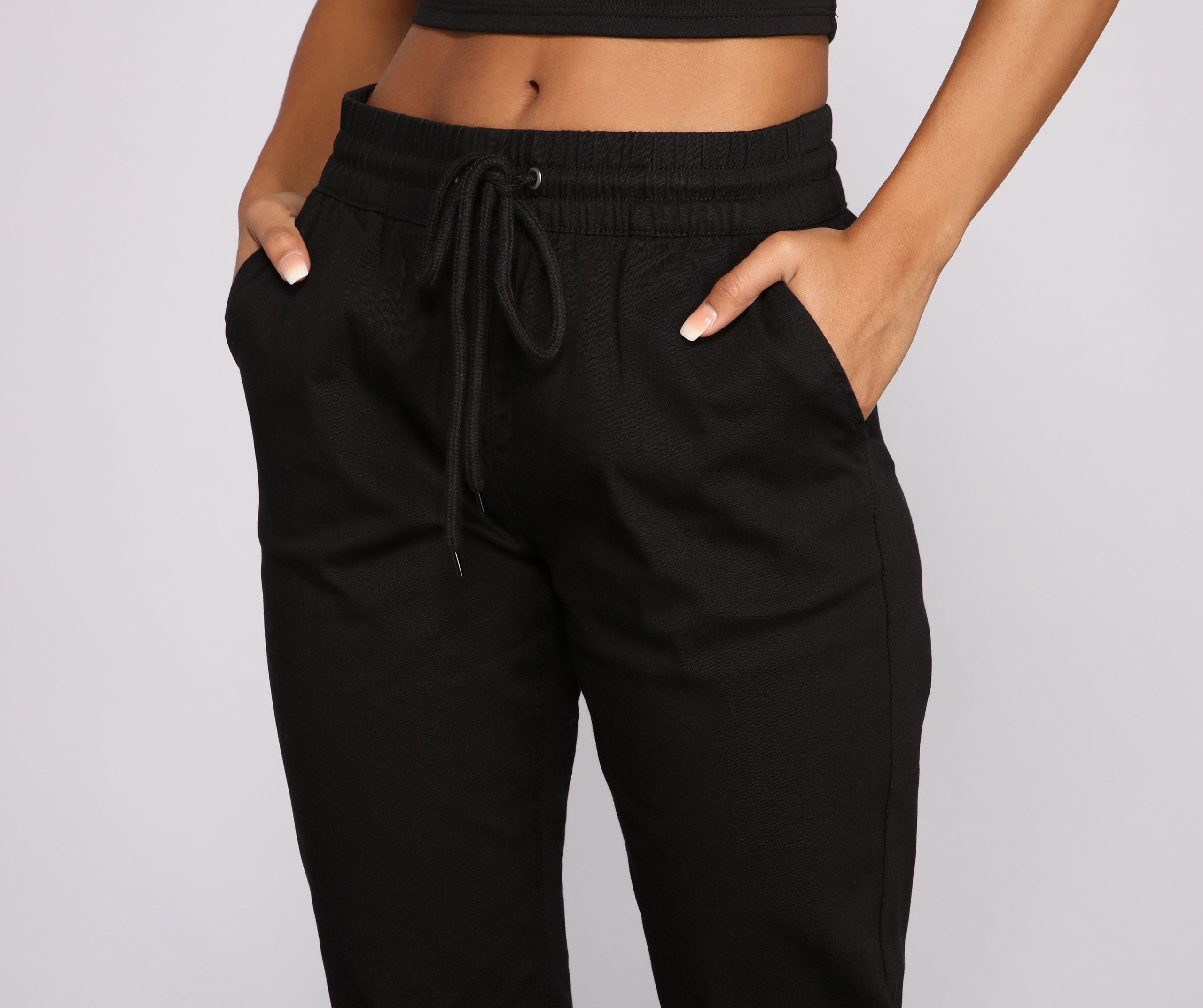 Basic High Waist Twill Joggers - Lady Occasions