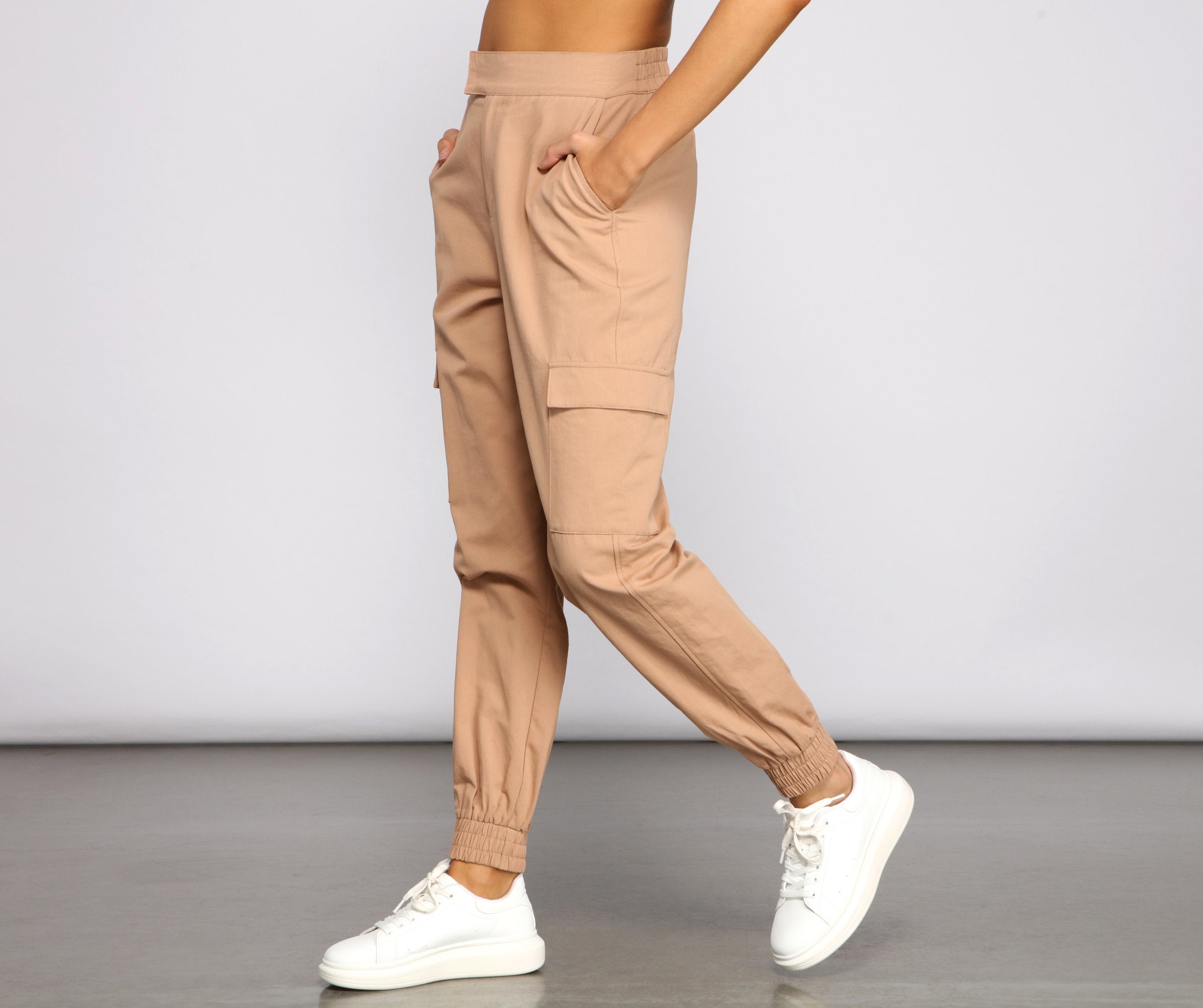 Basic And Chic Twill Cargo Joggers - Lady Occasions