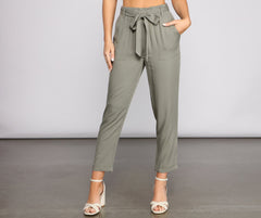 Trendsetter Tie Waist Paperbag Pants - Lady Occasions