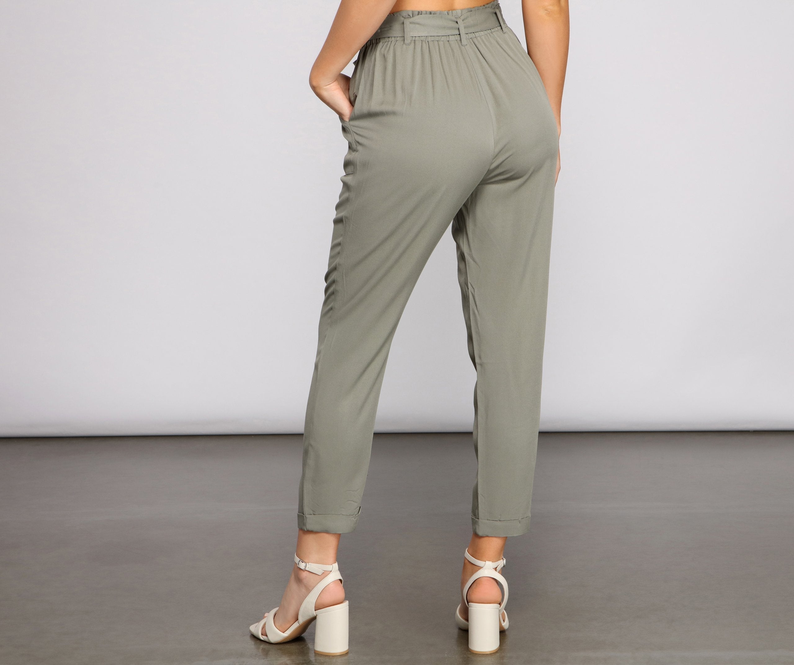 Trendsetter Tie Waist Paperbag Pants - Lady Occasions