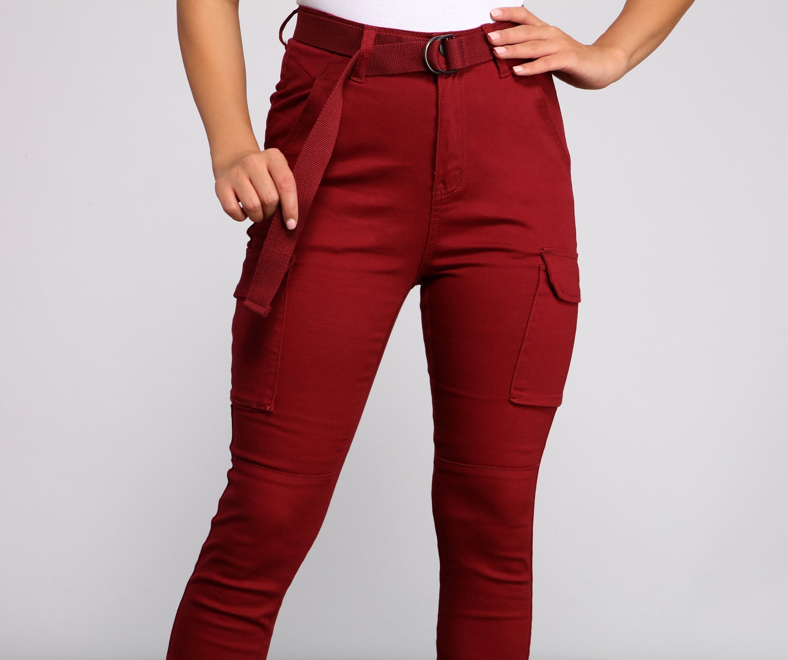 High Waist Belted Cargo Pants - Lady Occasions