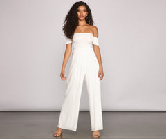 Vacay Bound Off The Shoulder Smocked Jumpsuit - Lady Occasions