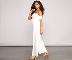 Vacay Bound Off The Shoulder Smocked Jumpsuit - Lady Occasions