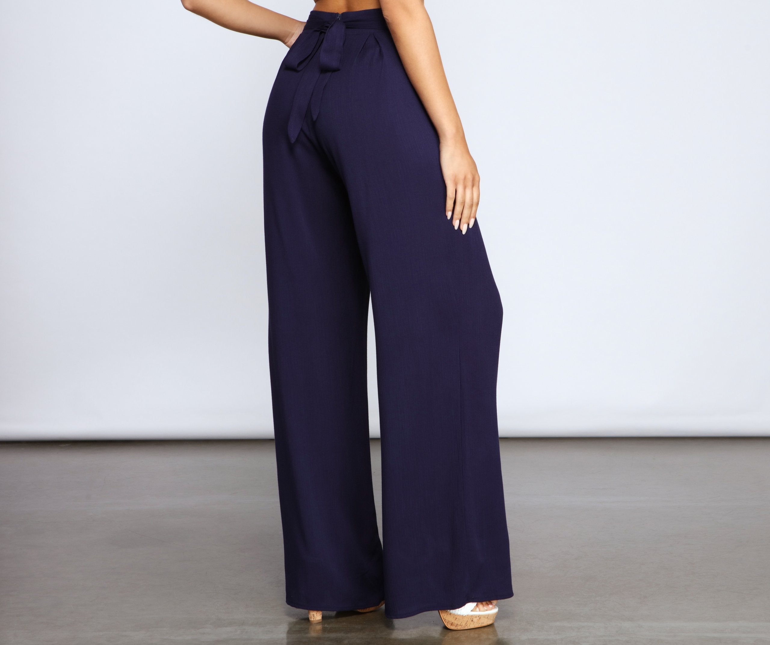 Fab Tie Waist Wide Leg Pants - Lady Occasions