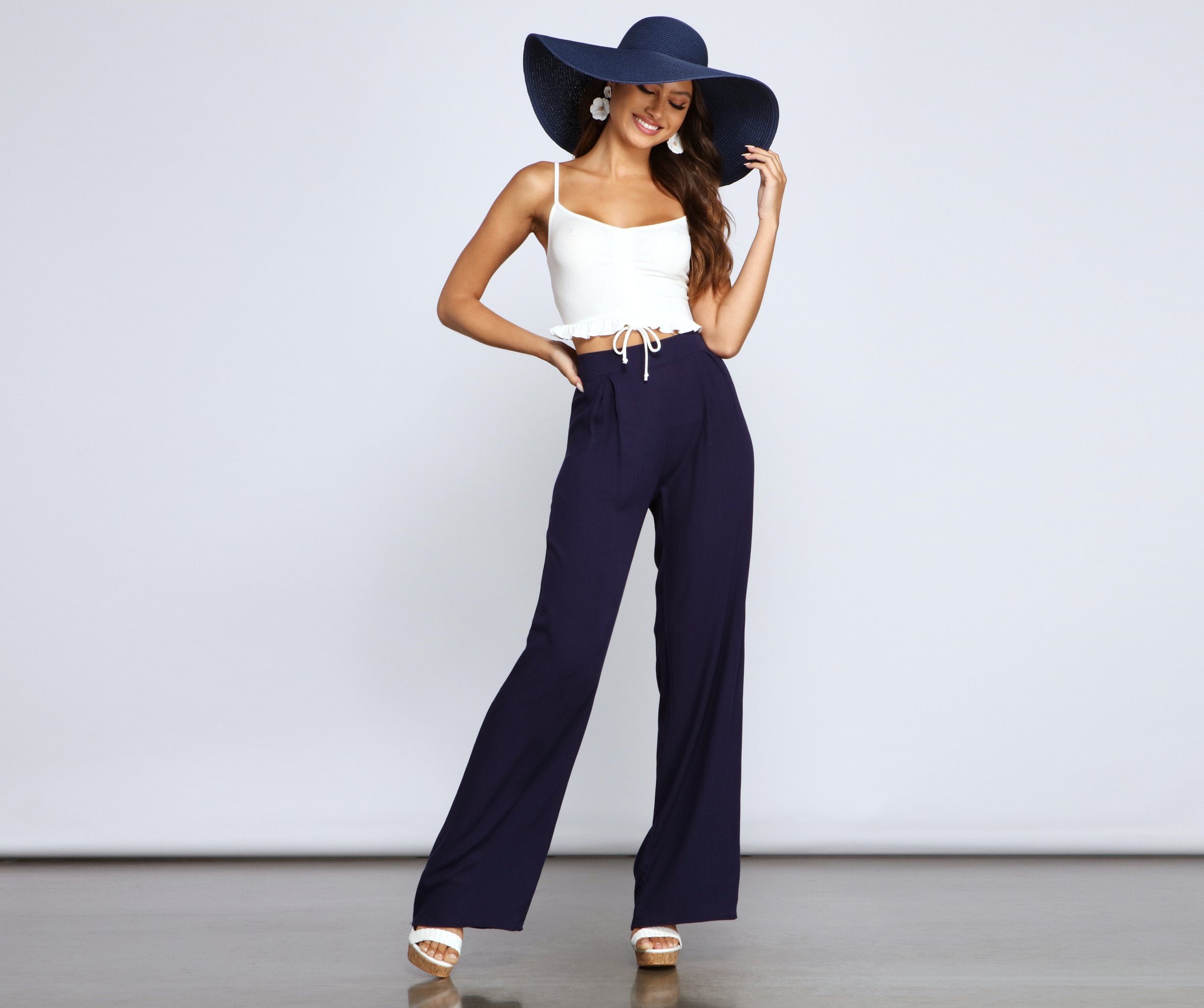 Fab Tie Waist Wide Leg Pants - Lady Occasions