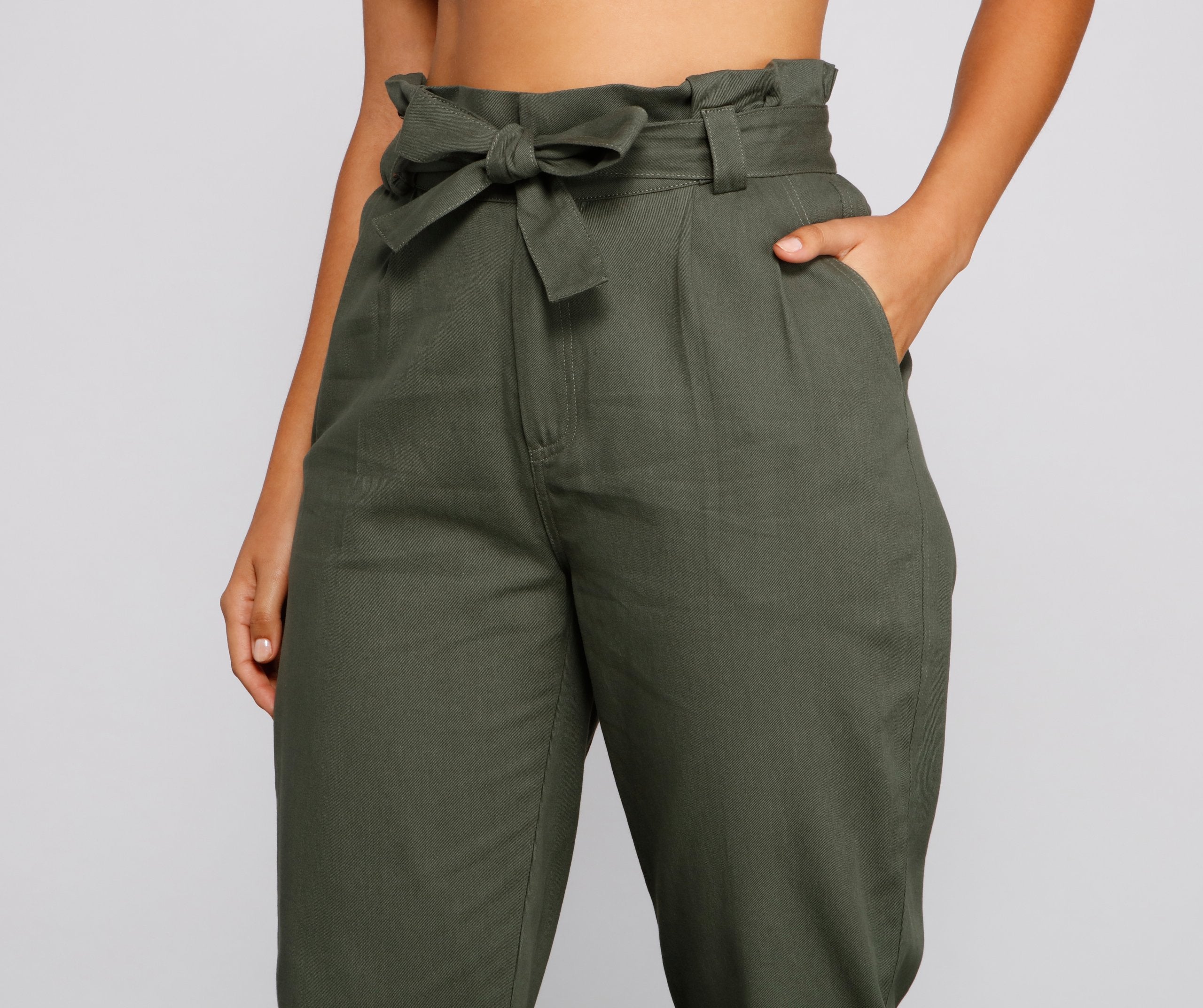 Trendy And Tapered High Waist Paperbag Pants - Lady Occasions