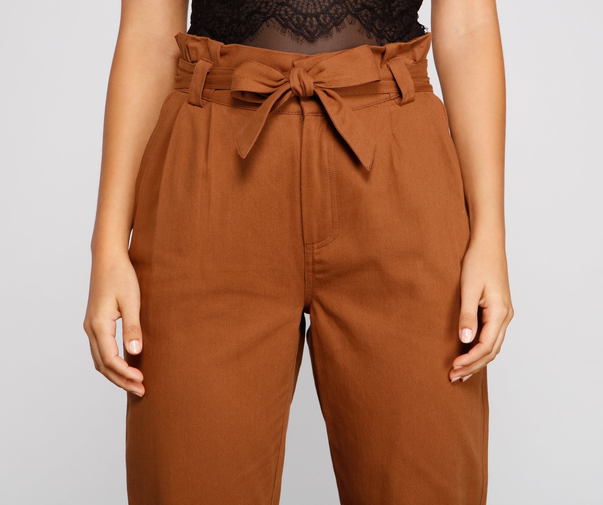 Trendy And Tapered High Waist Paperbag Pants - Lady Occasions