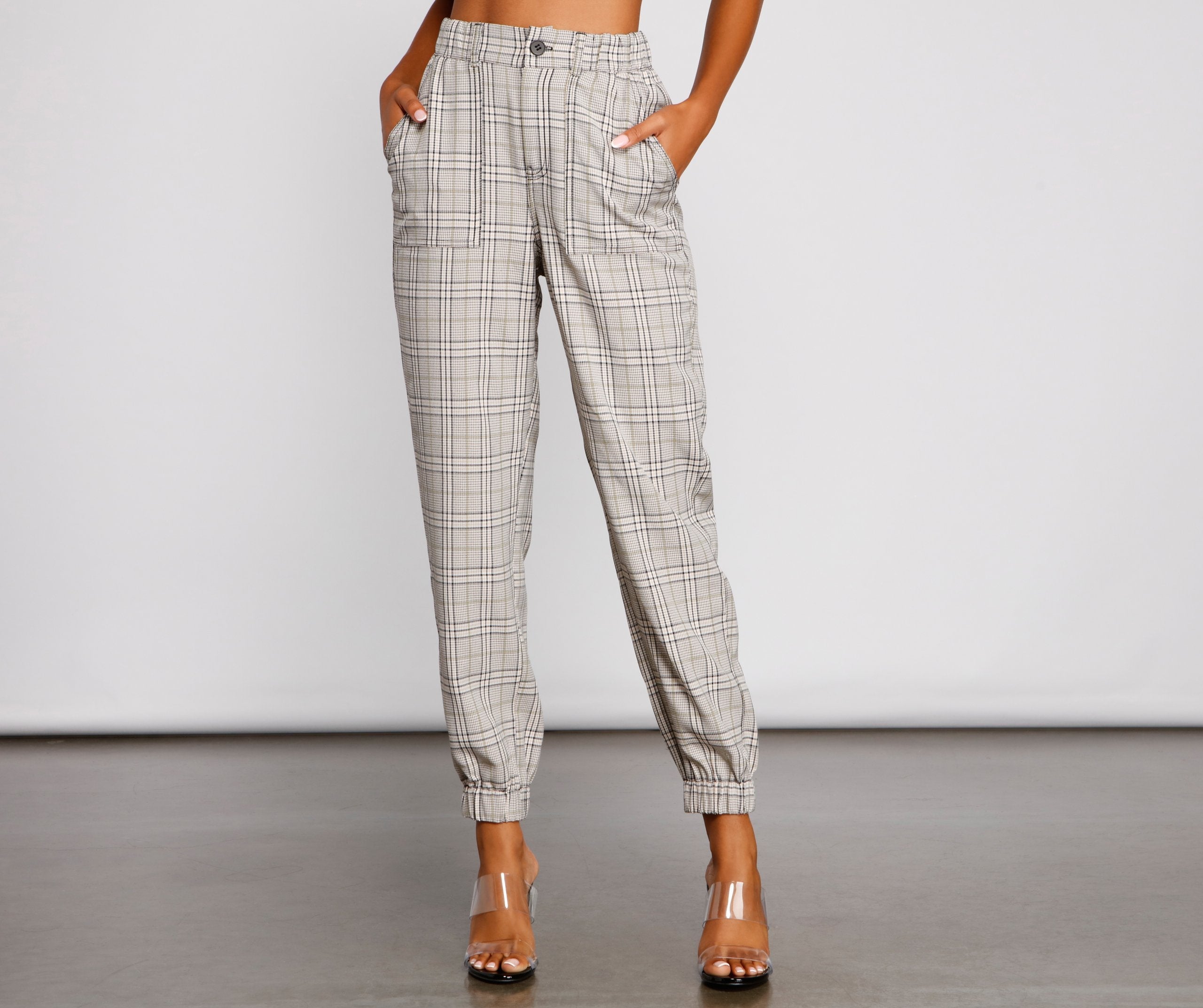 Keeping It Classy High Rise Plaid Jogger - Lady Occasions