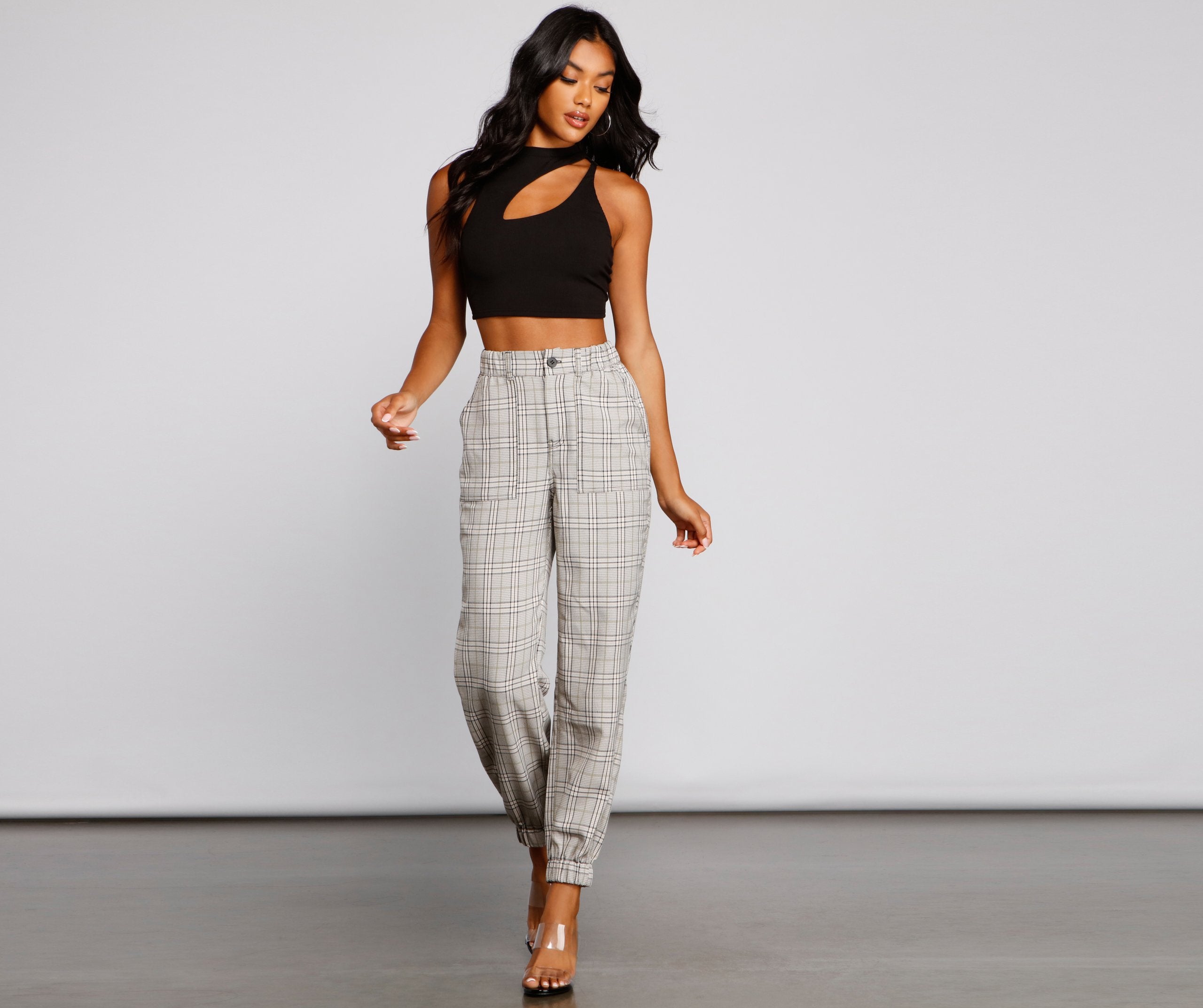 Keeping It Classy High Rise Plaid Jogger - Lady Occasions